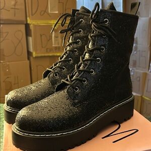 Wild Pair Shimmering Black Combat Boots